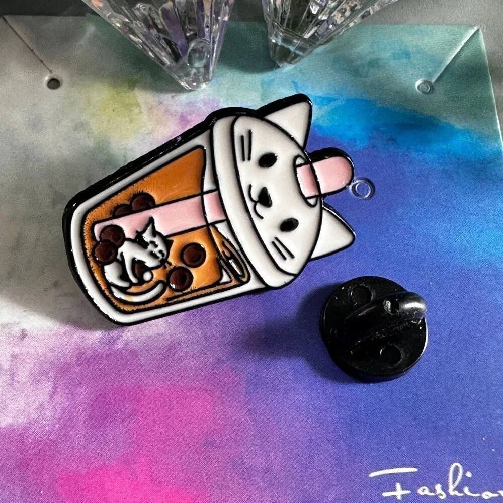 Cat Boba Tea Lapel Pin Kitten Pearl Tea Bubble Tea Brooch Accessories Jewelry